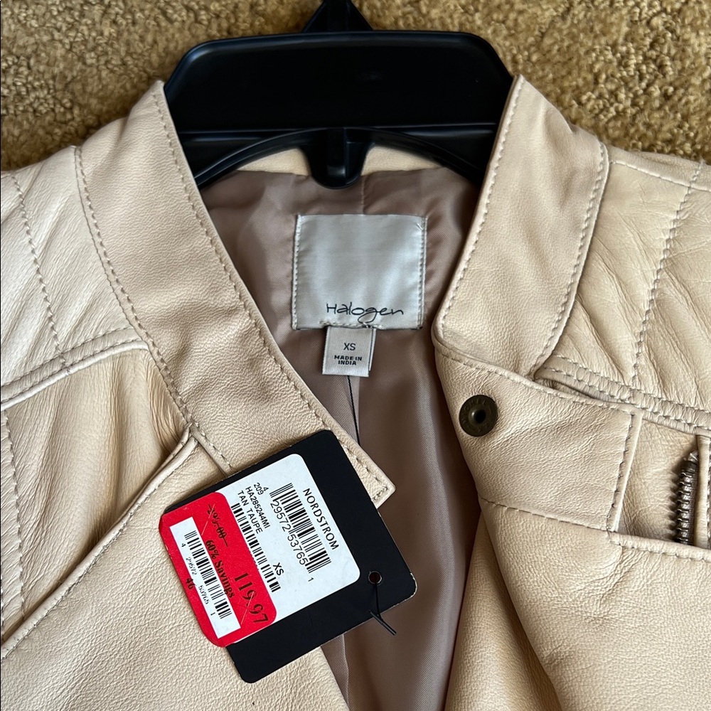Women's Halogen Cream Leather Jacket - Picture 2 of 4